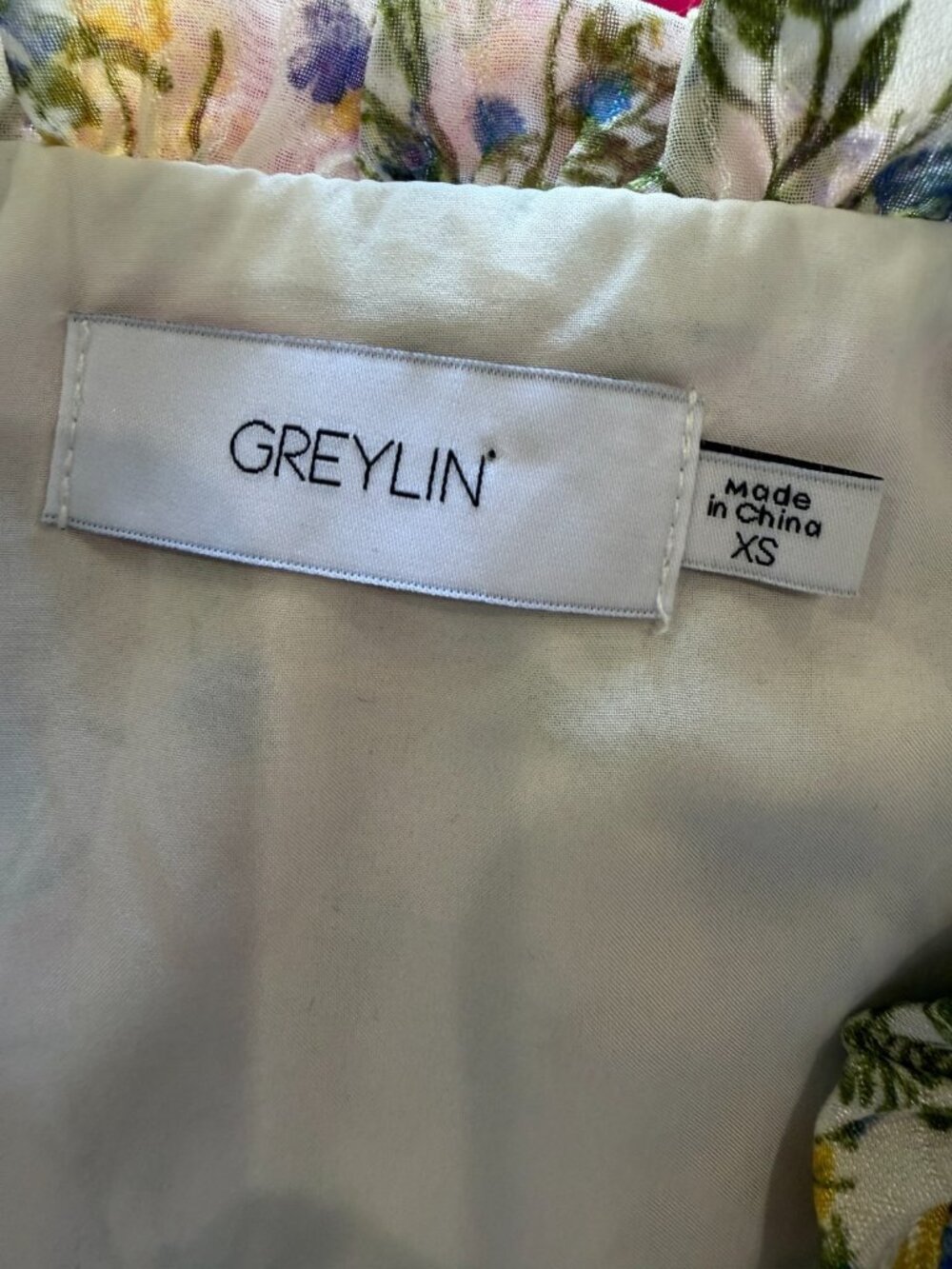 GREYLIN floral ruffle cap-sleeve top XS round neck ruffled sleeve button front - Picture 6 of 6